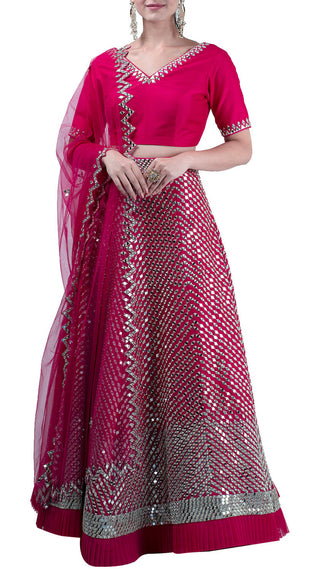 Fuchsia mirror work lehenga set