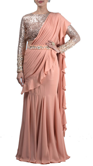 Peach draped saree with blouse