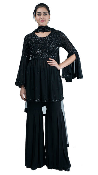 Black embroidered sharara suit