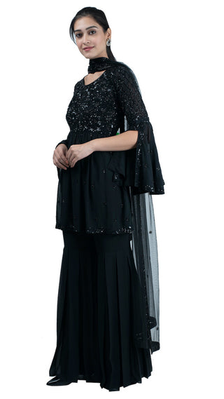 Black embroidered sharara suit