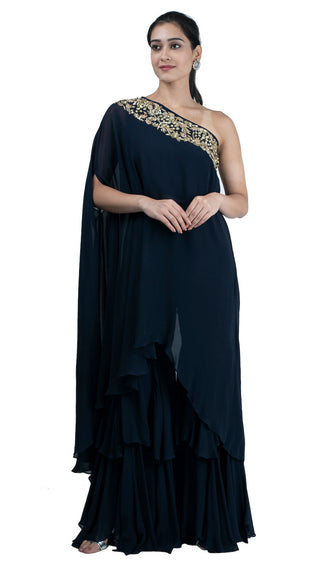 Navy Blue Draped Tunic with Garara
