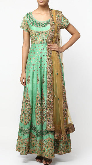 Green Floral Hand Embroidered Anarkali Set