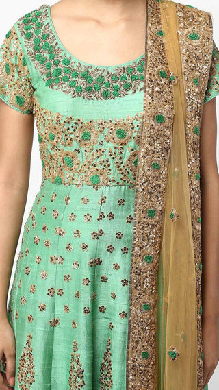 Green Floral Hand Embroidered Anarkali Set