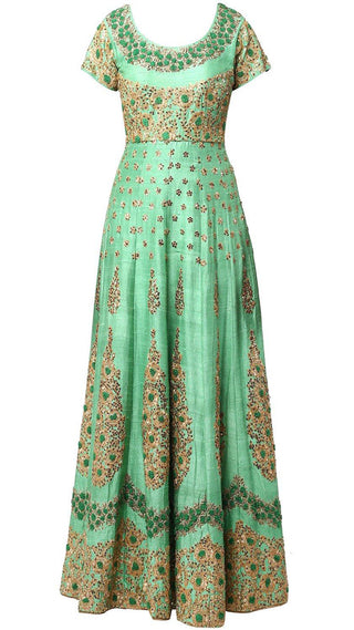 Green Floral Hand Embroidered Anarkali Set