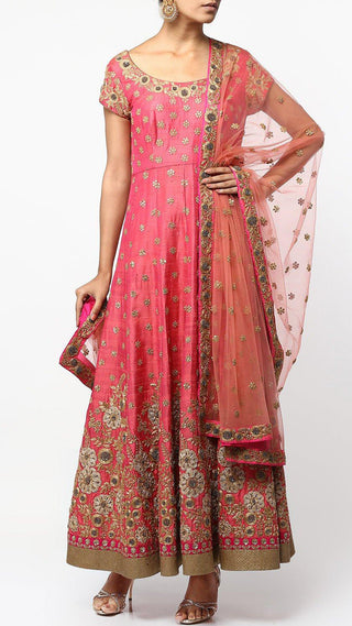 Pink Aari Work Anarkali Set