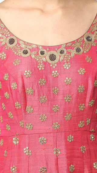 Pink Aari Work Anarkali Set