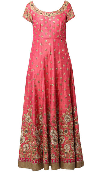 Pink Aari Work Anarkali Set