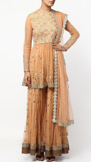 Ochre Thread Embroidered Sharara Set