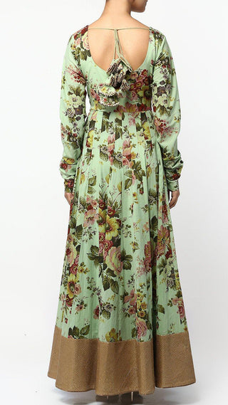 Green Floral Print Anarkali Set