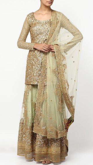 Green Thread Embroidered Sharara Set