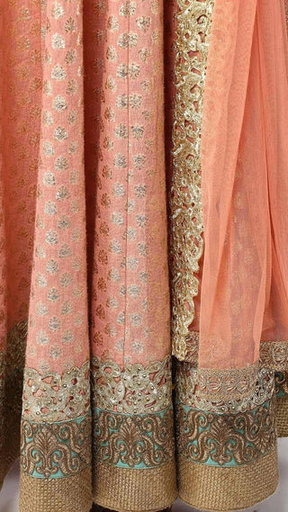 Peach Aari Work Brocade Anarkali Set