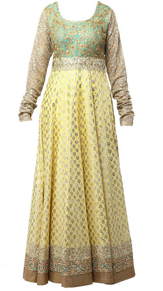 Lime Aari Work Brocade Anarkali Set