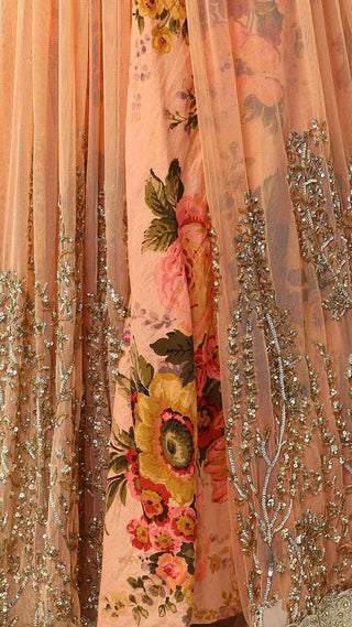Light Coral Floral Print Layered Anarkali Set