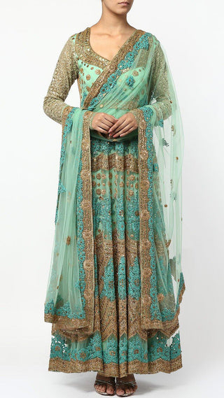 Green Floral Embroidered Anarkali Set