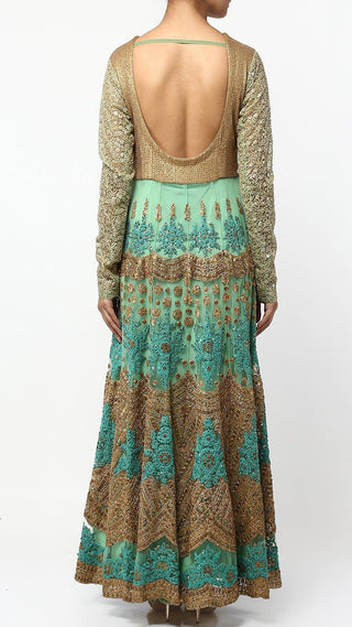 Green Floral Embroidered Anarkali Set
