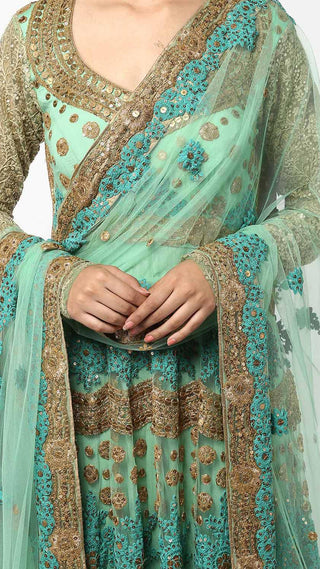 Green Floral Embroidered Anarkali Set