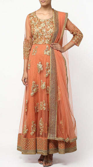 Peach Brocade Georgette Anarkali Set