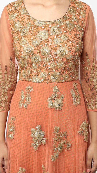 Peach Brocade Georgette Anarkali Set