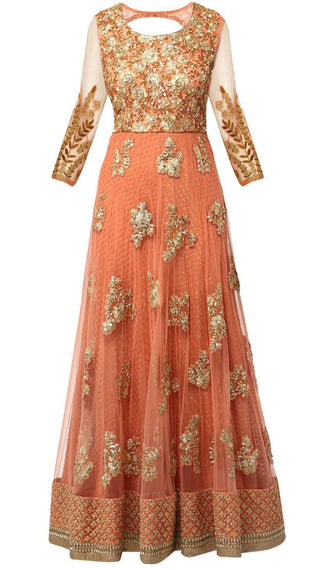 Peach Brocade Georgette Anarkali Set