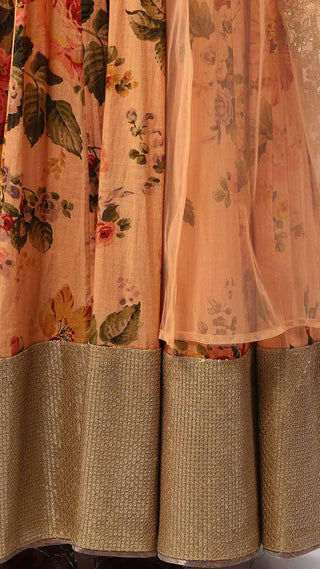 Light Coral Floral Print Anarkali Set