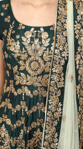 Green Dabka Embroidered Anarkali Set