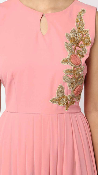 Pink Floral Embroidered Cowl Tunic