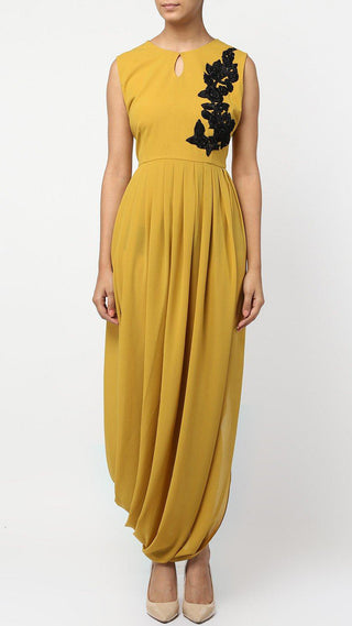 Mustard Floral Embroidered Cowl Tunic