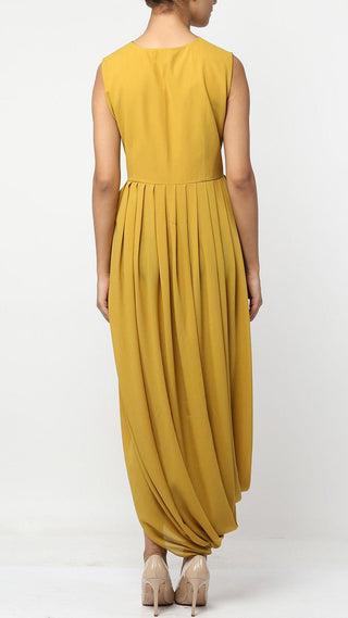 Mustard Floral Embroidered Cowl Tunic