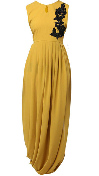 Mustard Floral Embroidered Cowl Tunic