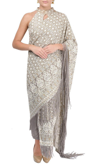 Light Grey Embroidered Pants & Drape Saree
