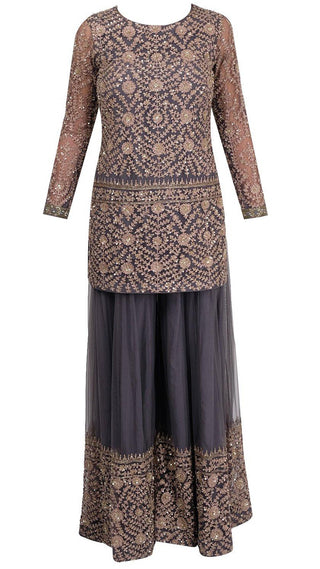 Deep Grey Emroidered Sharara Suit