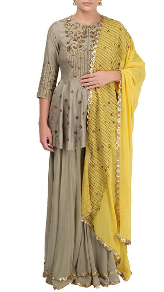 Pale Green Embroidered Sharara Suit