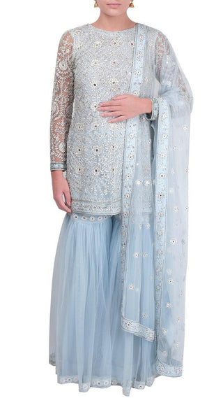 Powder Blue Embroidered Gharara Suit