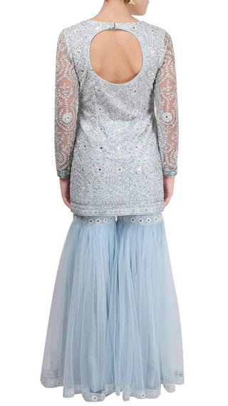 Powder Blue Embroidered Gharara Suit