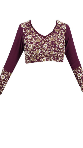 Maroon Embroidered Ruffle Saree