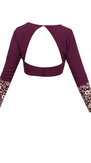 Maroon Embroidered Ruffle Saree