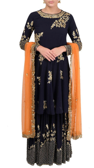 Navy and Peach Embroidered Anarkali Set