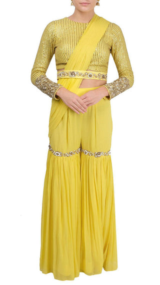 Yellow Embellished Garara Saree