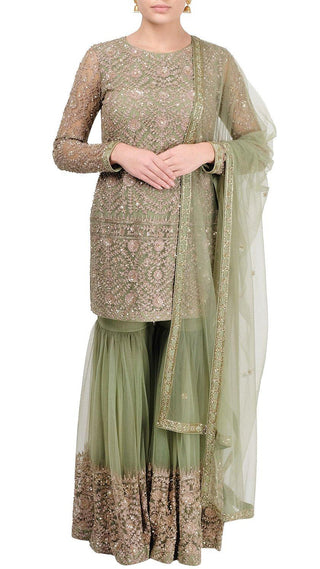 Sage Green Emroidered Gharara Suit