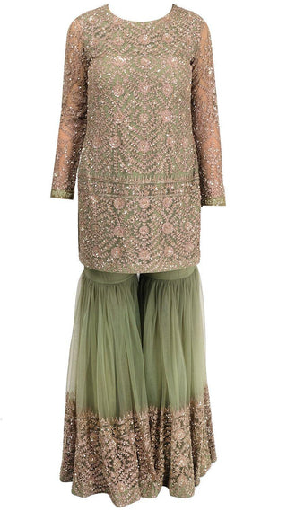 Sage Green Emroidered Gharara Suit