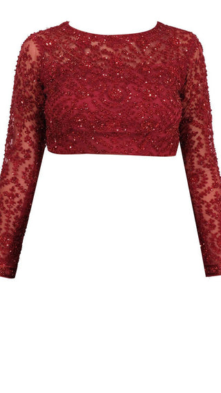 Deep Red Embroidered Ruffle Saree Set