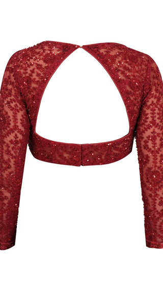 Deep Red Embroidered Ruffle Saree Set
