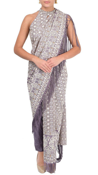 Marine Embroidered Draped Saree & Pants Set