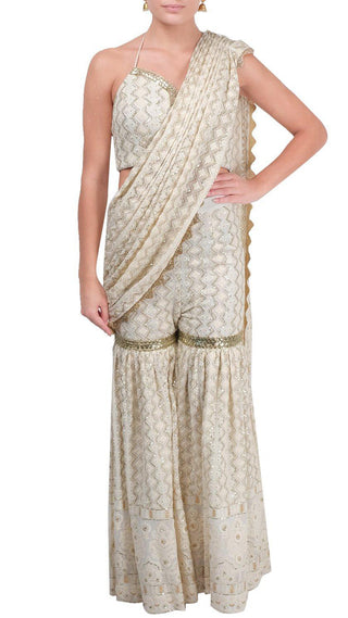 Ivory Embroidered Garara Saree