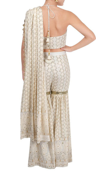 Ivory Embroidered Garara Saree