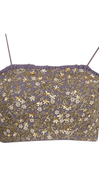 Grey Draped Saree With Embellished Blouse