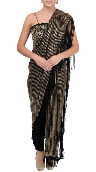 Black Pants Embellished Drape Saree