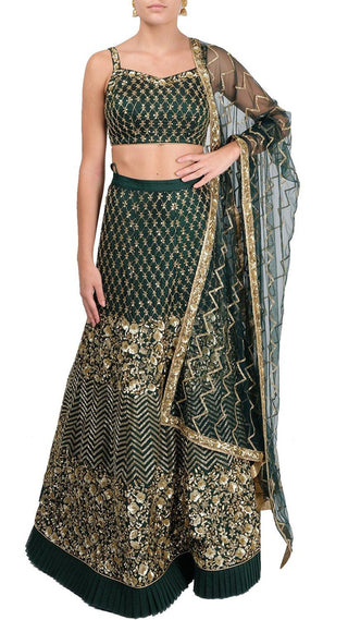 Bottle Green Embroidered Lehenga Set