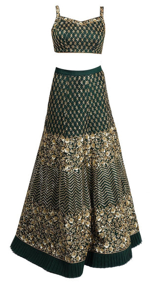 Bottle Green Embroidered Lehenga Set