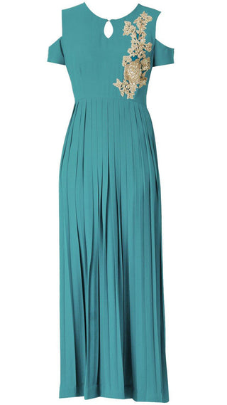 Teal Blue Pleated Gown